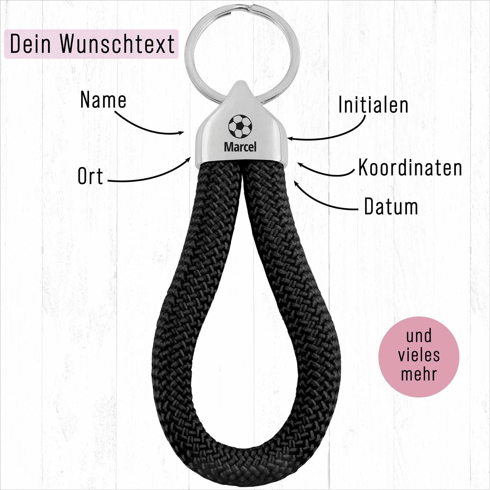 Personalisierter Schlüsselanhänger Segeltau |Gravur Fußball + Wunschtext | Männergeschenk | Name| Verein | Mannschaft | Fanartikel | Trainer