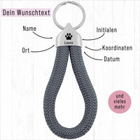 Personalisierter Schlüsselanhänger Segeltau | Gravur Pfote + Wunschtext | Endkappe | Hunde | Geschenk Freundin | Name | Tierliebhaber