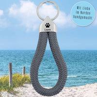 Personalisierter Schlüsselanhänger Segeltau | Gravur Pfote + Wunschtext | Endkappe | Hunde | Geschenk Freundin | Name | Tierliebhaber