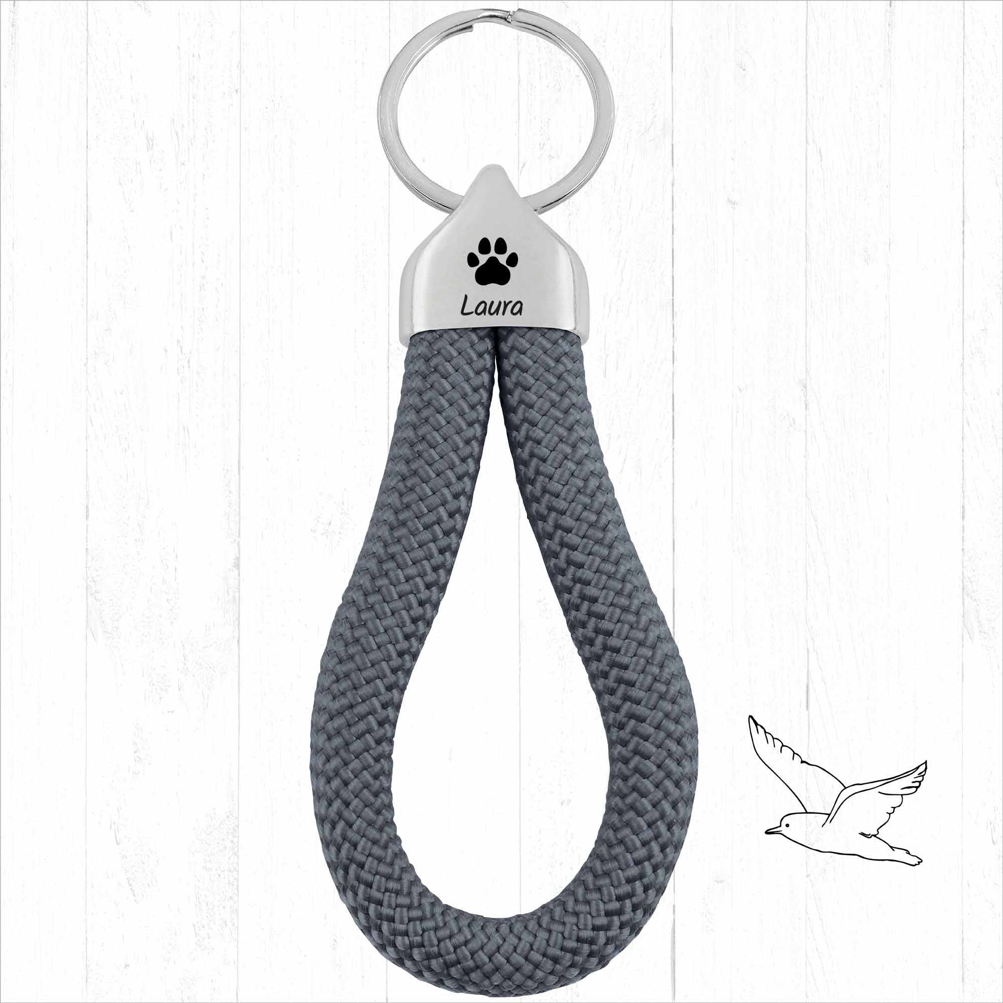 Personalisierter Schlüsselanhänger Segeltau | Gravur Pfote + Wunschtext | Endkappe | Hunde | Geschenk Freundin | Name | Tierliebhaber