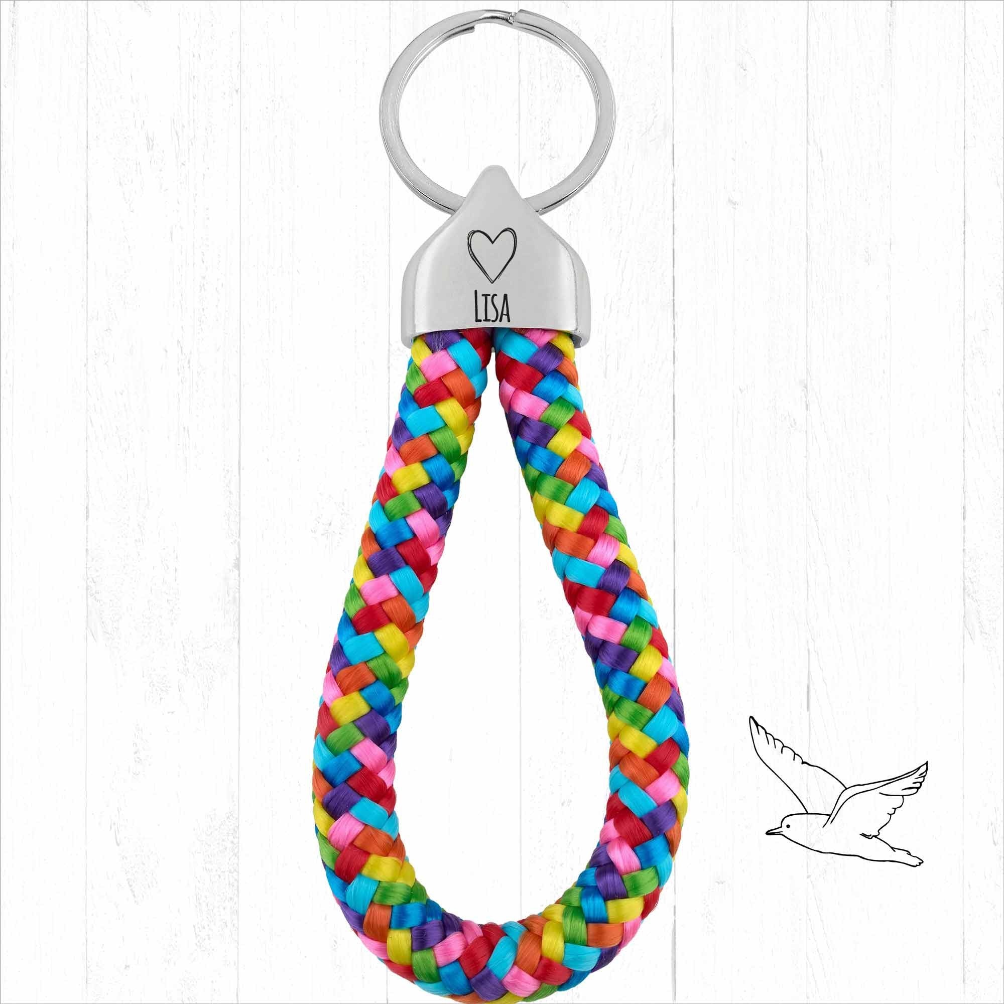 Personalisierter Schlüsselanhänger Segeltau | Gravur Herz + Wunschtext | Endkappe | Liebe | Geschenk Valentinstag | Hochzeit | Datum