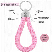 Personalisierter Schlüsselanhänger Segeltau | Gravur Herz + Wunschtext | Endkappe | Liebe | Geschenk Valentinstag | Hochzeit | Datum