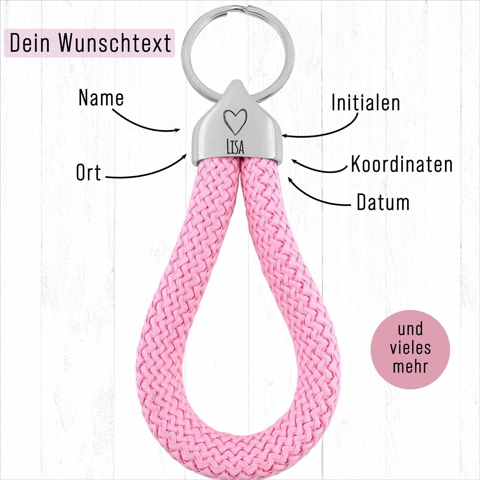Personalisierter Schlüsselanhänger Segeltau | Gravur Herz + Wunschtext | Endkappe | Liebe | Geschenk Valentinstag | Hochzeit | Datum