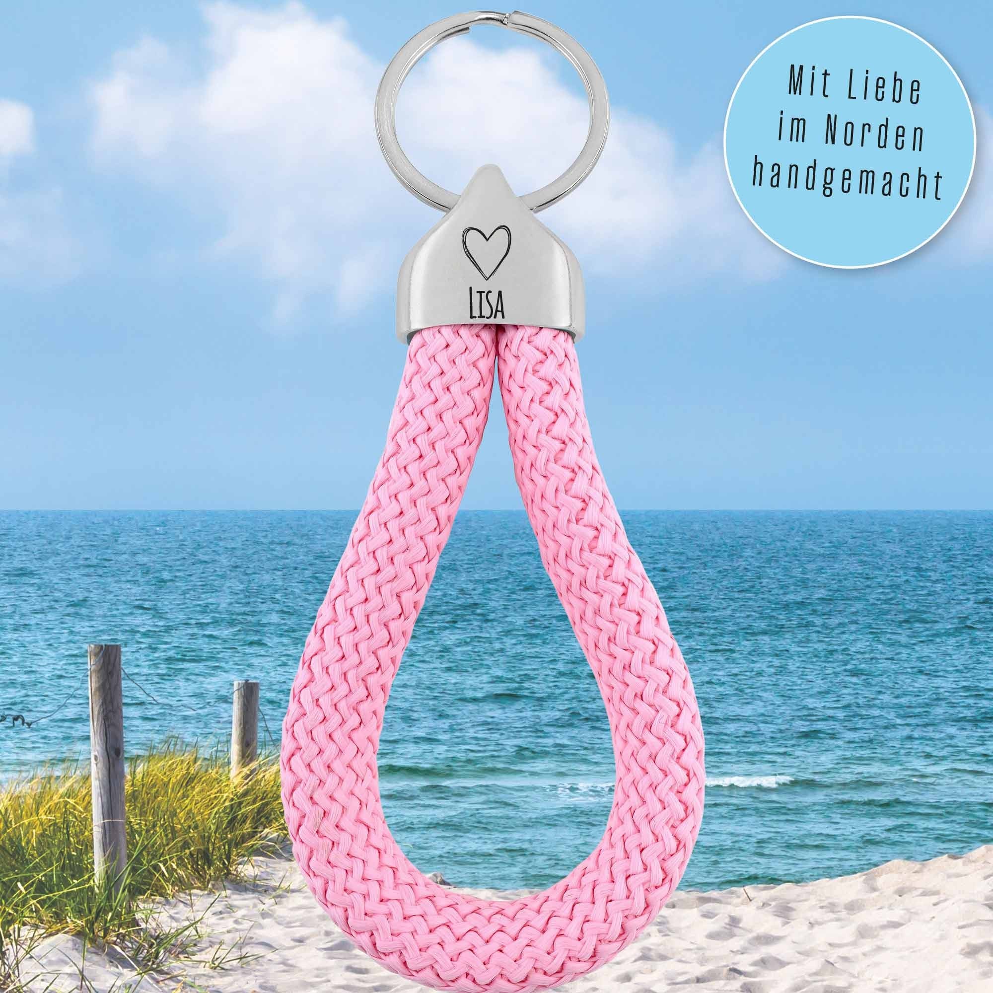 Personalisierter Schlüsselanhänger Segeltau | Gravur Herz + Wunschtext | Endkappe | Liebe | Geschenk Valentinstag | Hochzeit | Datum