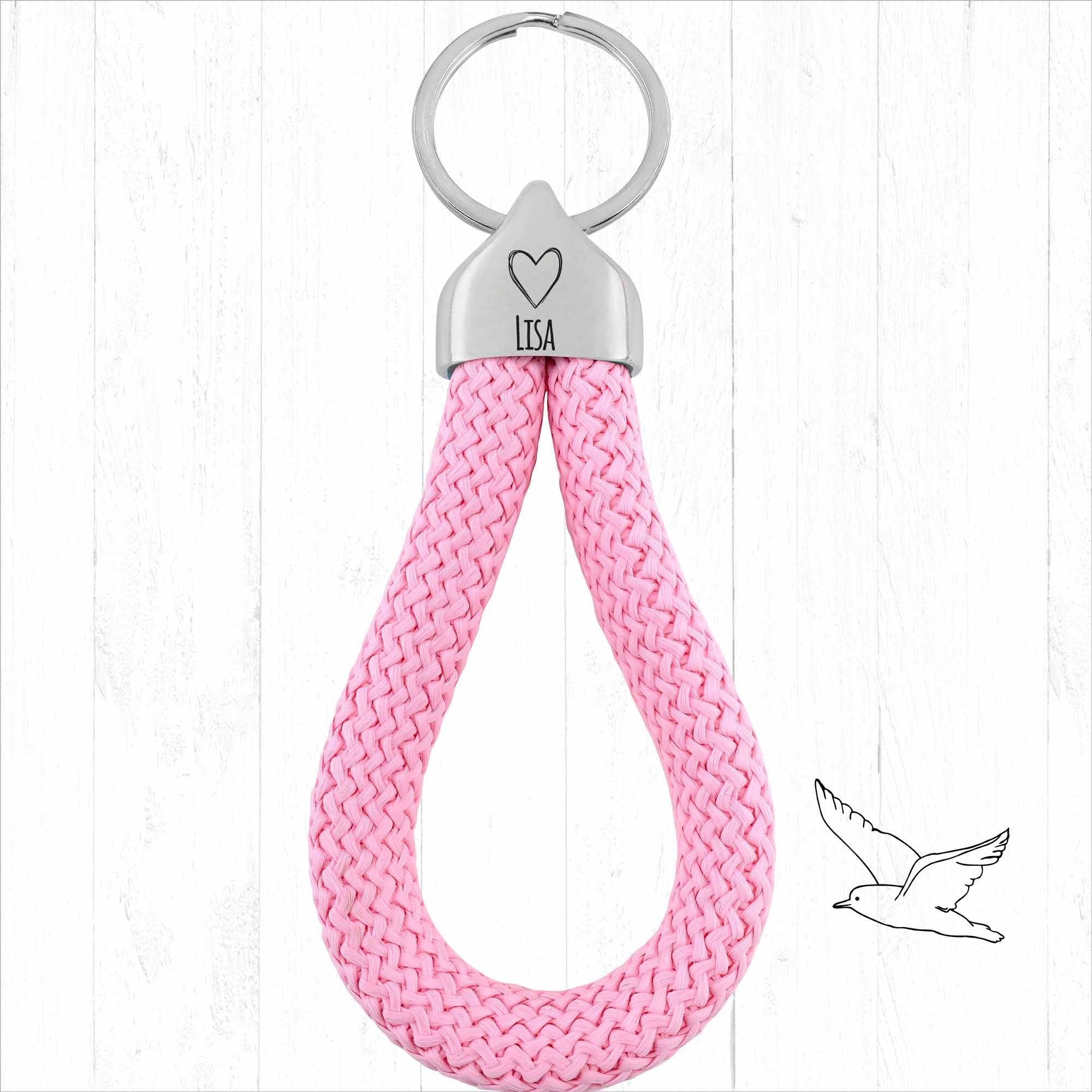 Personalisierter Schlüsselanhänger Segeltau | Gravur Herz + Wunschtext | Endkappe | Liebe | Geschenk Valentinstag | Hochzeit | Datum