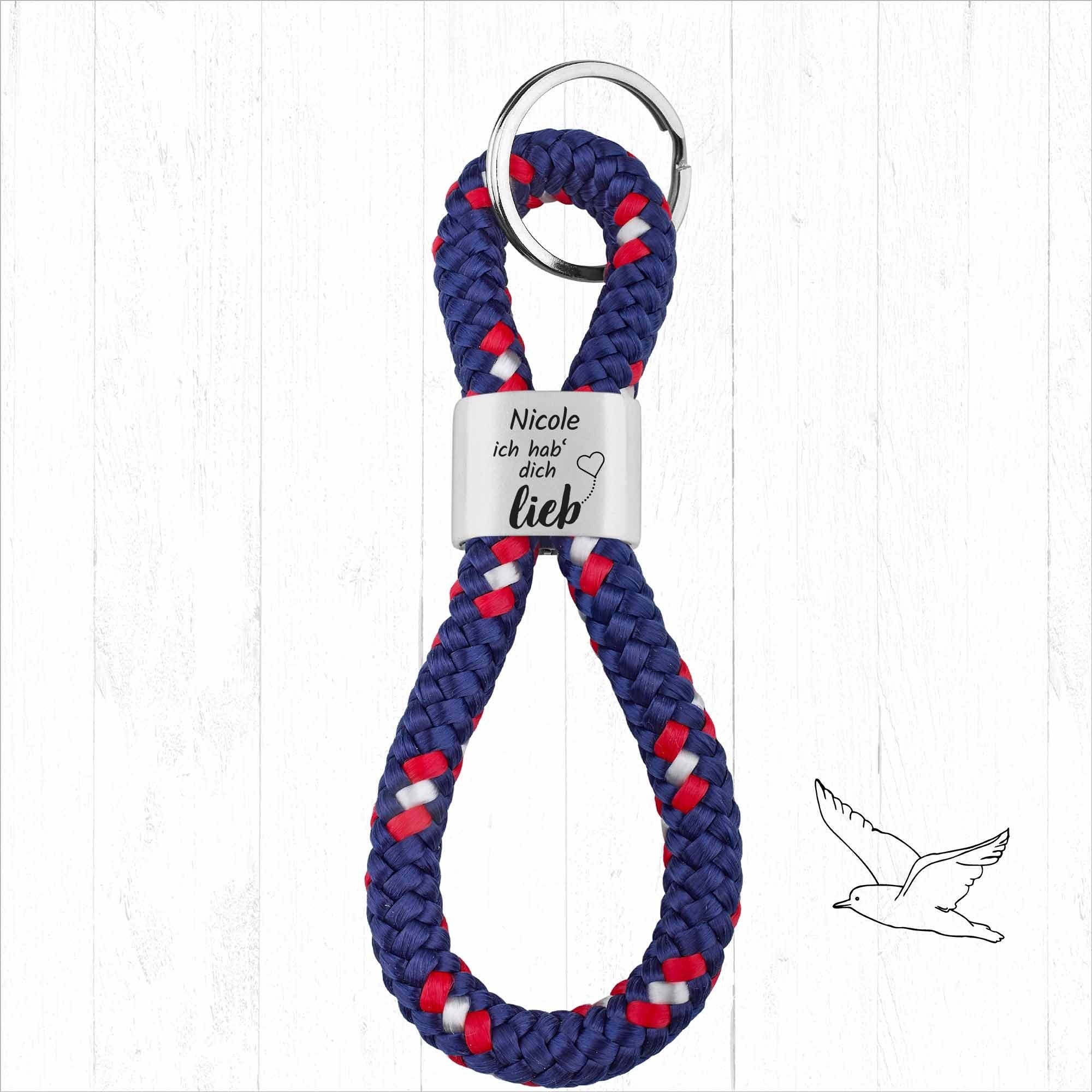 Personalisierter Schlüsselanhänger aus Segeltau mit Gravur | Ich hab’ dich lieb + Wunschtext | Jahrestag | Liebe | Geschenkidee Freundin