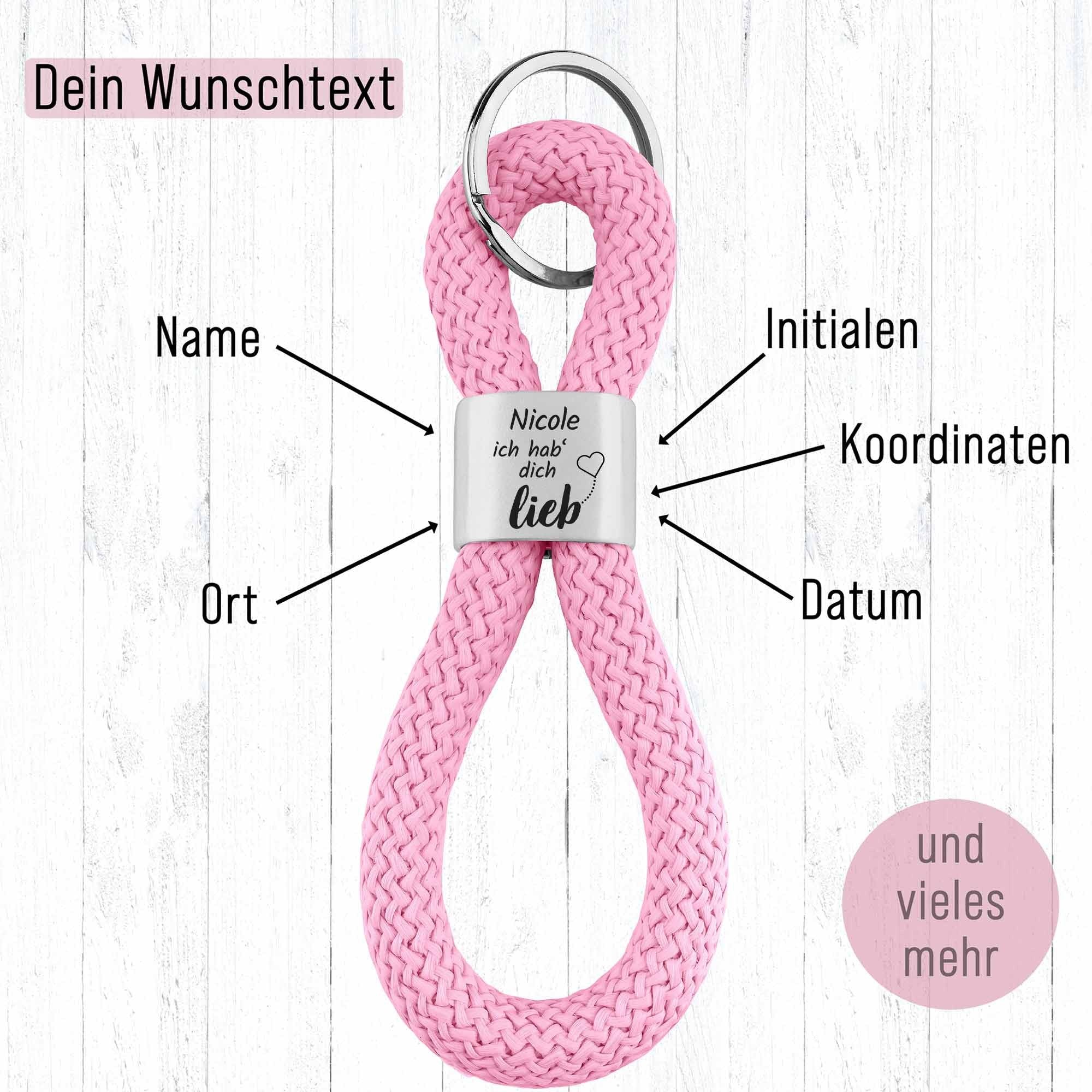 Personalisierter Schlüsselanhänger aus Segeltau mit Gravur | Ich hab’ dich lieb + Wunschtext | Jahrestag | Liebe | Geschenkidee Freundin