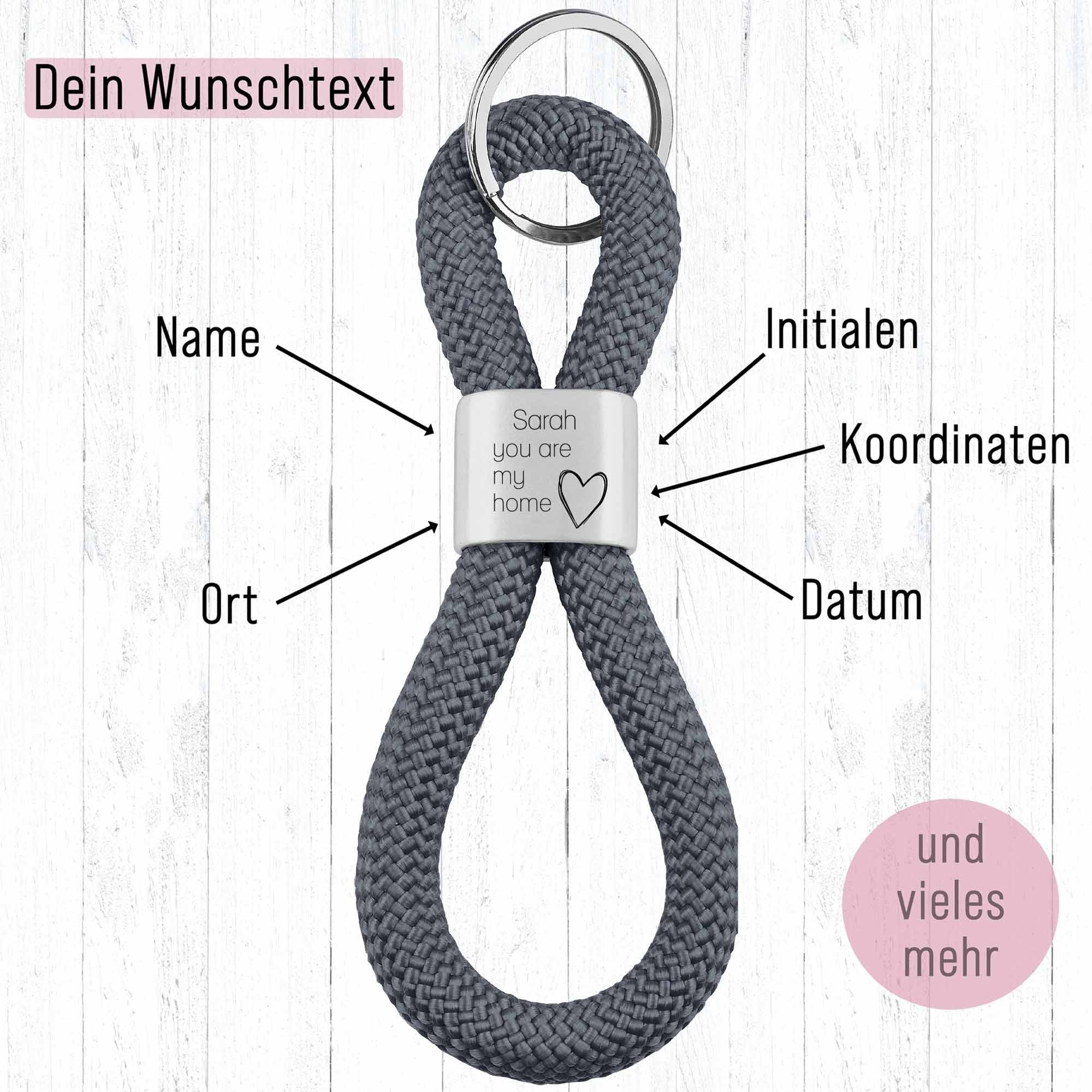 Personalisierter Schlüsselanhänger Segeltau |Gravur  You are my home + Wunschtext | Geschenk Freund | Liebe | Einzug | Jahrestag | Name