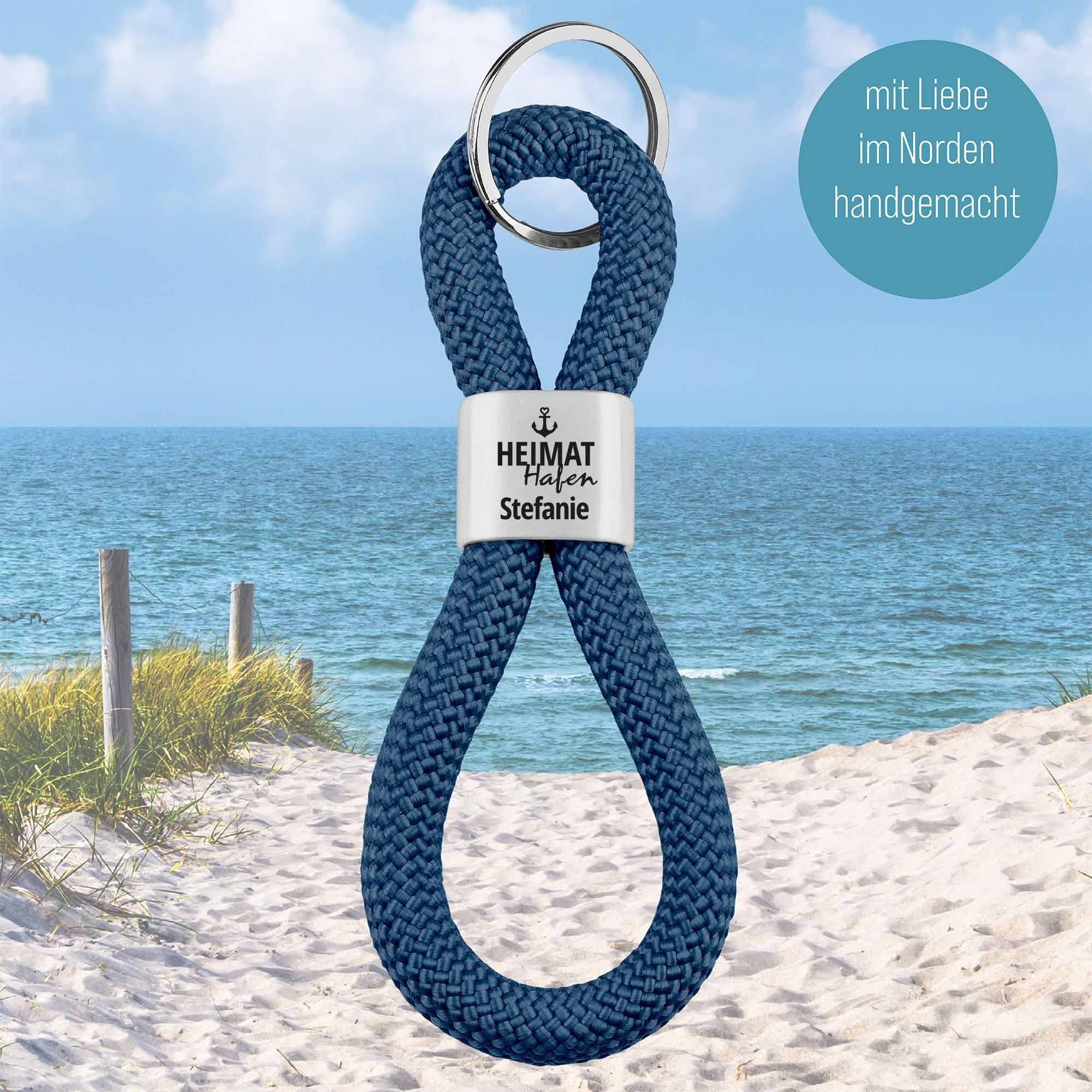 Personalisierter Schlüsselanhänger Segeltau | Gravur Heimathafen + Wunschtext | Geschenk Einzug | Anker | Koordinaten | Heimatliebe