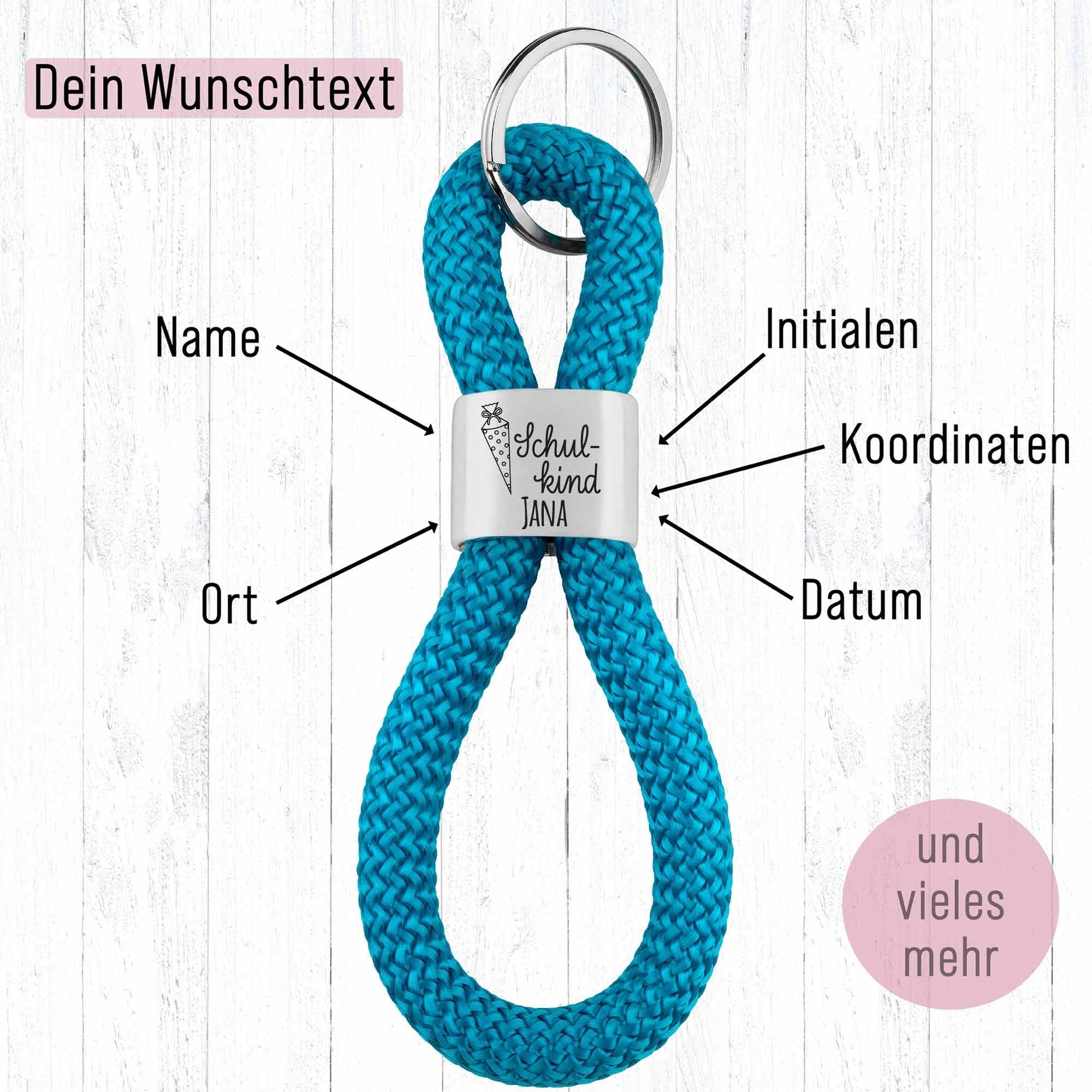 Personalisierter Schlüsselanhänger Segeltau | Gravur Schulkind + Wunschtext | Einschulung Geschenk| Schultüte | Grundschule | Name
