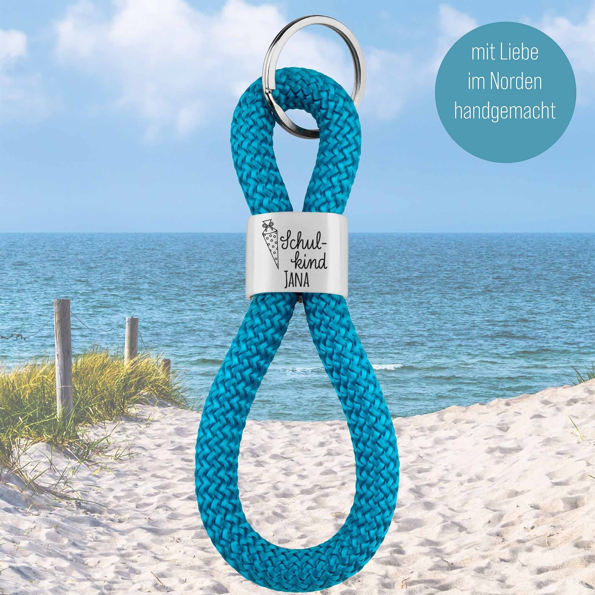 Personalisierter Schlüsselanhänger Segeltau | Gravur Schulkind + Wunschtext | Einschulung Geschenk| Schultüte | Grundschule | Name