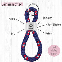 Personalisierter Schlüsselanhänger Segeltau | Gravur Anker + Wunschtext | Maritimes Geschenk | Nordsee | Ostsee | Koordinaten | Urlaub