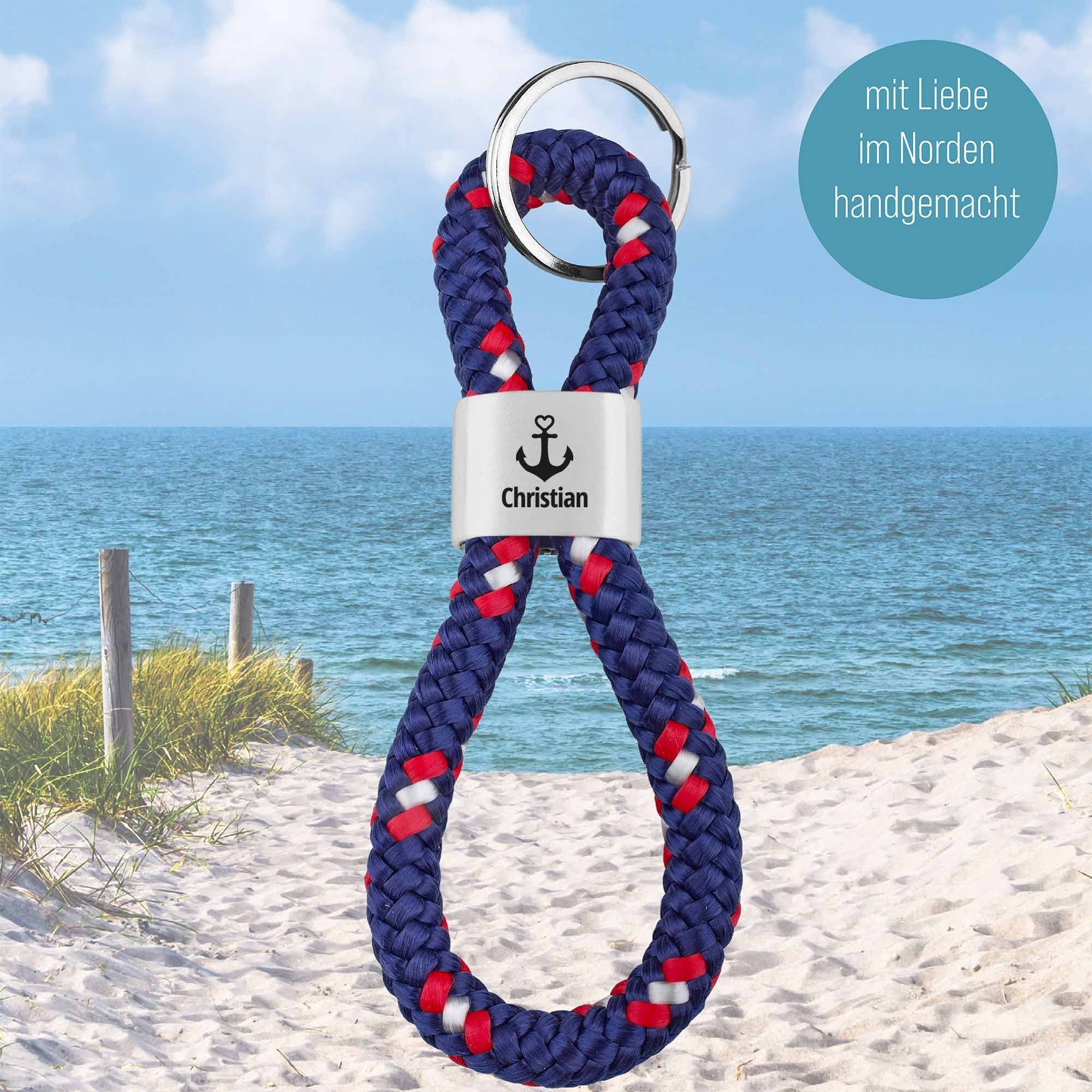 Personalisierter Schlüsselanhänger Segeltau | Gravur Anker + Wunschtext | Maritimes Geschenk | Nordsee | Ostsee | Koordinaten | Urlaub