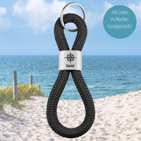Personalisierter Schlüsselanhänger Segeltau | Gravur Kompassrose + Wunschtext | Geschenk Männer | Reise | Koordinaten | Abenteuer