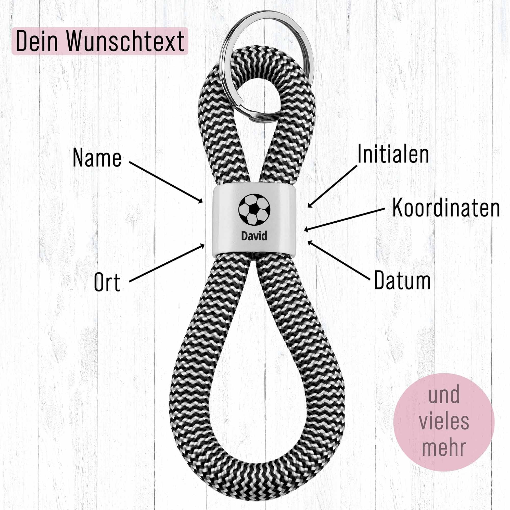Personalisierter Schlüsselanhänger Segeltau |Gravur  Fußball + Wunschtext | Geschenk Männer | Verein | Trainer | Spieler | Name
