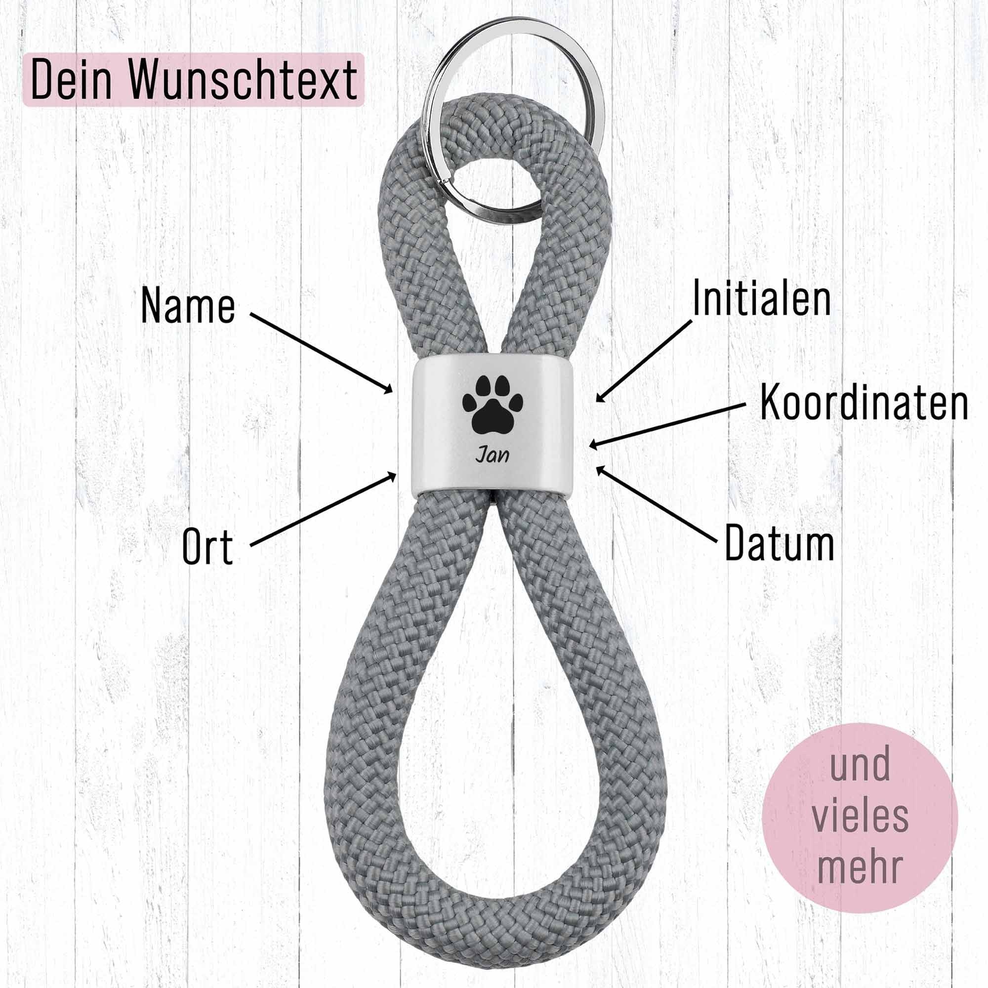 Personalisierter Schlüsselanhänger Segeltau | Gravur Pfote + Wunschtext | Hunde Mama Geschenk | Tiername| Name | Hundeliebe