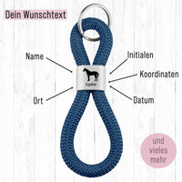 Personalisierter Schlüsselanhänger Segeltau | Gravur Pferd + Wunschtext | Geschenk Mädchen | Name | Pony | Reiten | Tiername