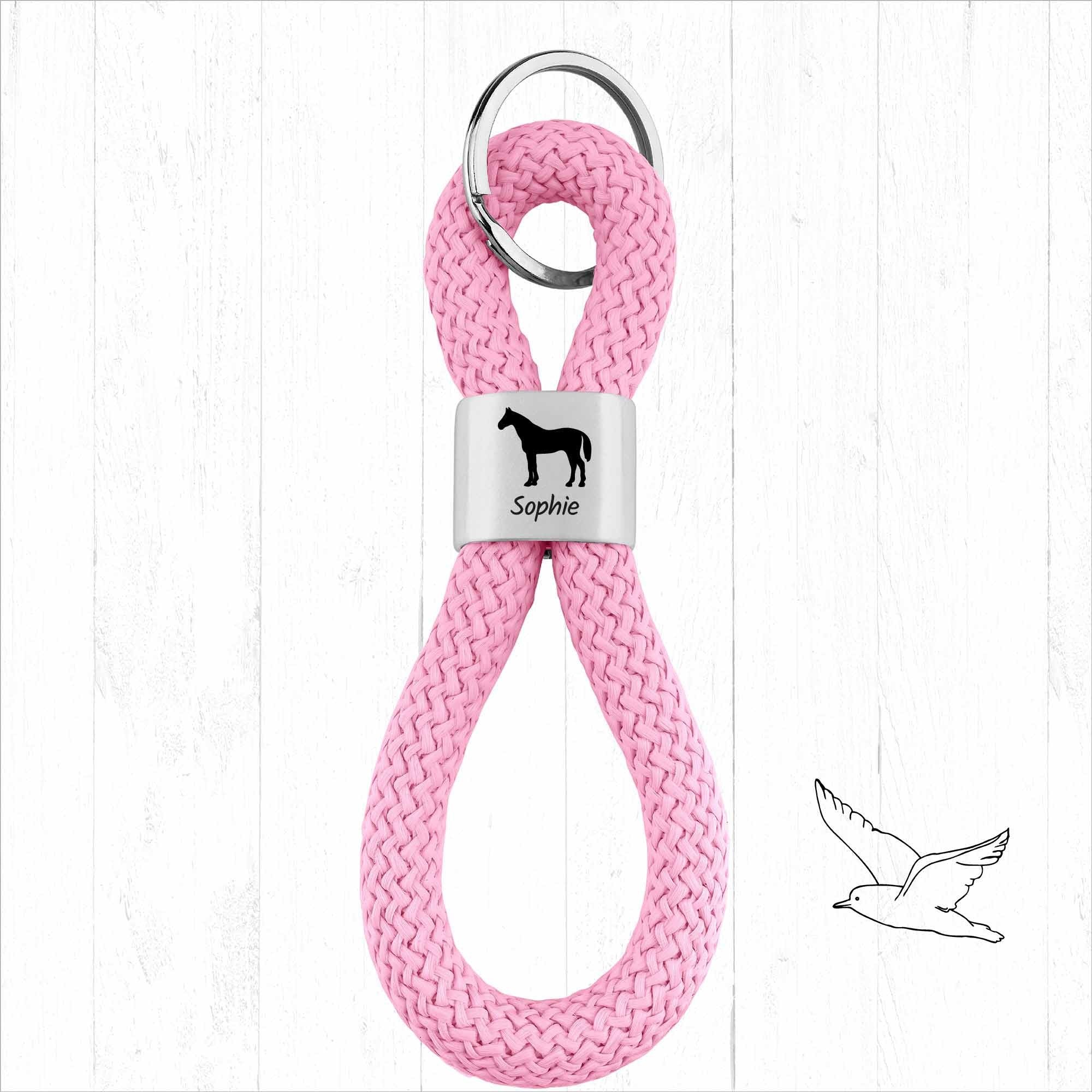 Personalisierter Schlüsselanhänger Segeltau | Gravur Pferd + Wunschtext | Geschenk Mädchen | Name | Pony | Reiten | Tiername