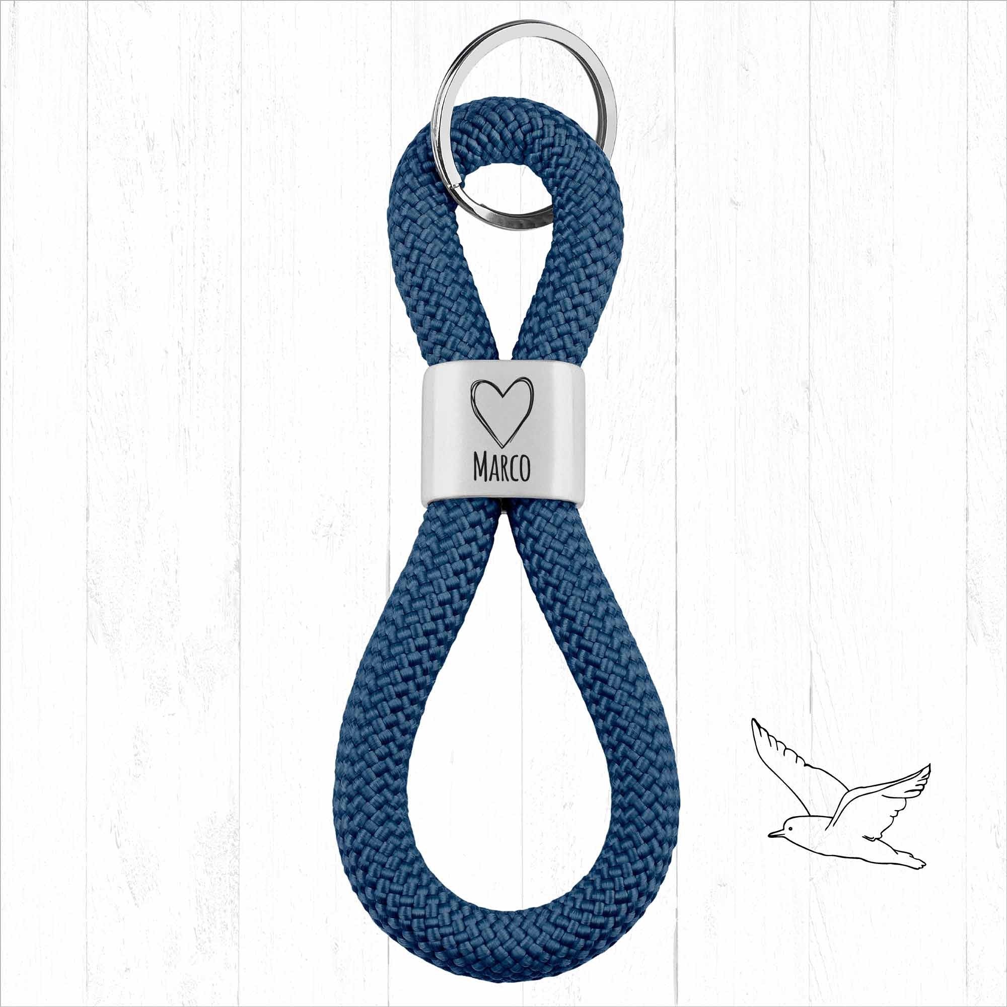 Personalisierter Schlüsselanhänger Segeltau | Gravur Herz + Wunschtext | Geschenkidee Hochzeit | Jahrestag  | Initialen | Datum | Liebe