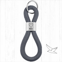 Personalisierter Schlüsselanhänger Segeltau | Gravur Herz + Wunschtext | Geschenkidee Hochzeit | Jahrestag  | Initialen | Datum | Liebe