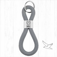 Personalisierter Schlüsselanhänger Segeltau | Gravur Herz + Wunschtext | Geschenkidee Hochzeit | Jahrestag  | Initialen | Datum | Liebe
