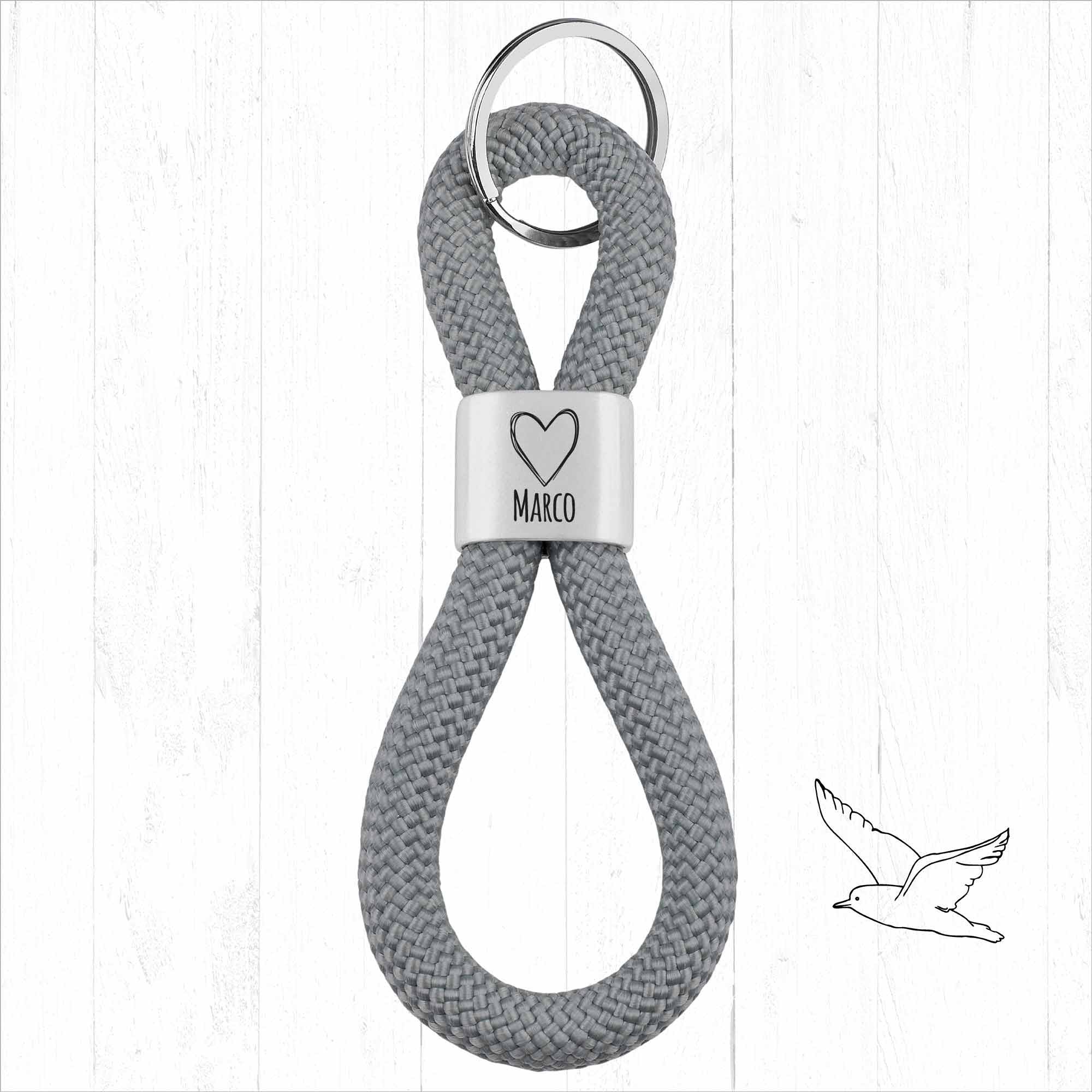 Personalisierter Schlüsselanhänger Segeltau | Gravur Herz + Wunschtext | Geschenkidee Hochzeit | Jahrestag  | Initialen | Datum | Liebe