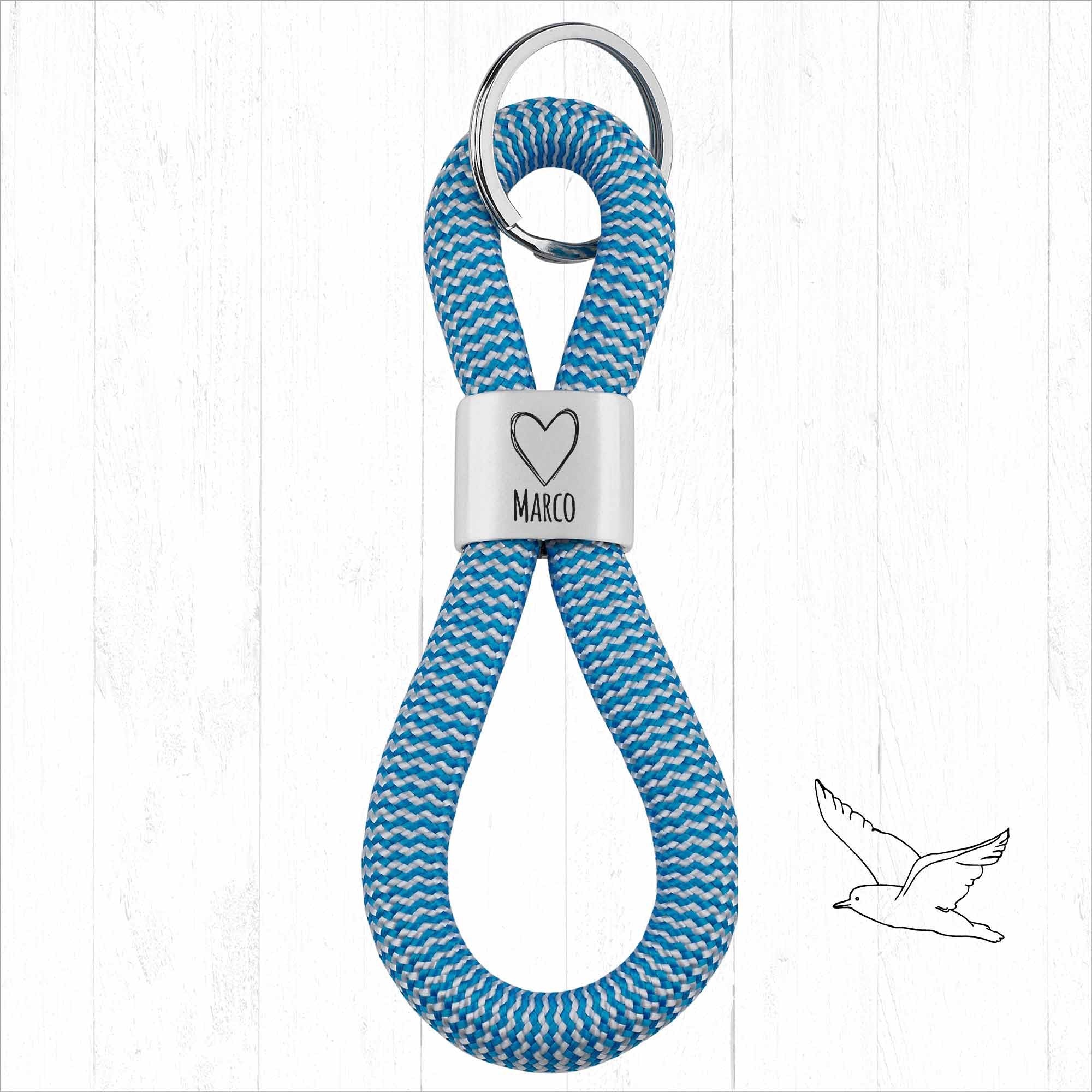 Personalisierter Schlüsselanhänger Segeltau | Gravur Herz + Wunschtext | Geschenkidee Hochzeit | Jahrestag  | Initialen | Datum | Liebe