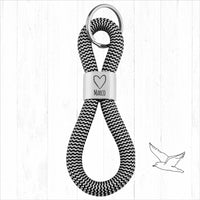 Personalisierter Schlüsselanhänger Segeltau | Gravur Herz + Wunschtext | Geschenkidee Hochzeit | Jahrestag  | Initialen | Datum | Liebe