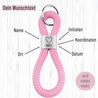 Personalisierter Schlüsselanhänger Segeltau | Gravur Herz + Wunschtext | Geschenkidee Hochzeit | Jahrestag  | Initialen | Datum | Liebe
