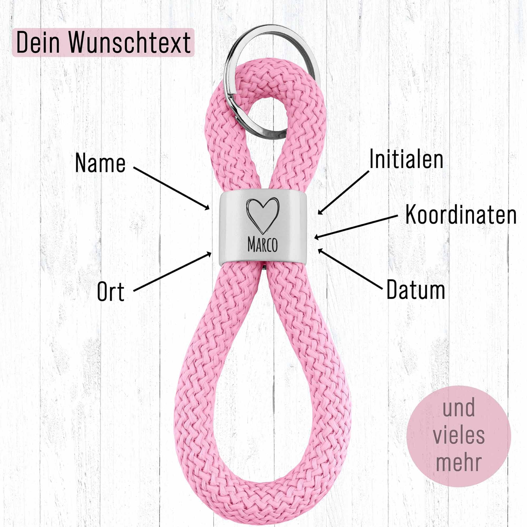Personalisierter Schlüsselanhänger Segeltau | Gravur Herz + Wunschtext | Geschenkidee Hochzeit | Jahrestag  | Initialen | Datum | Liebe