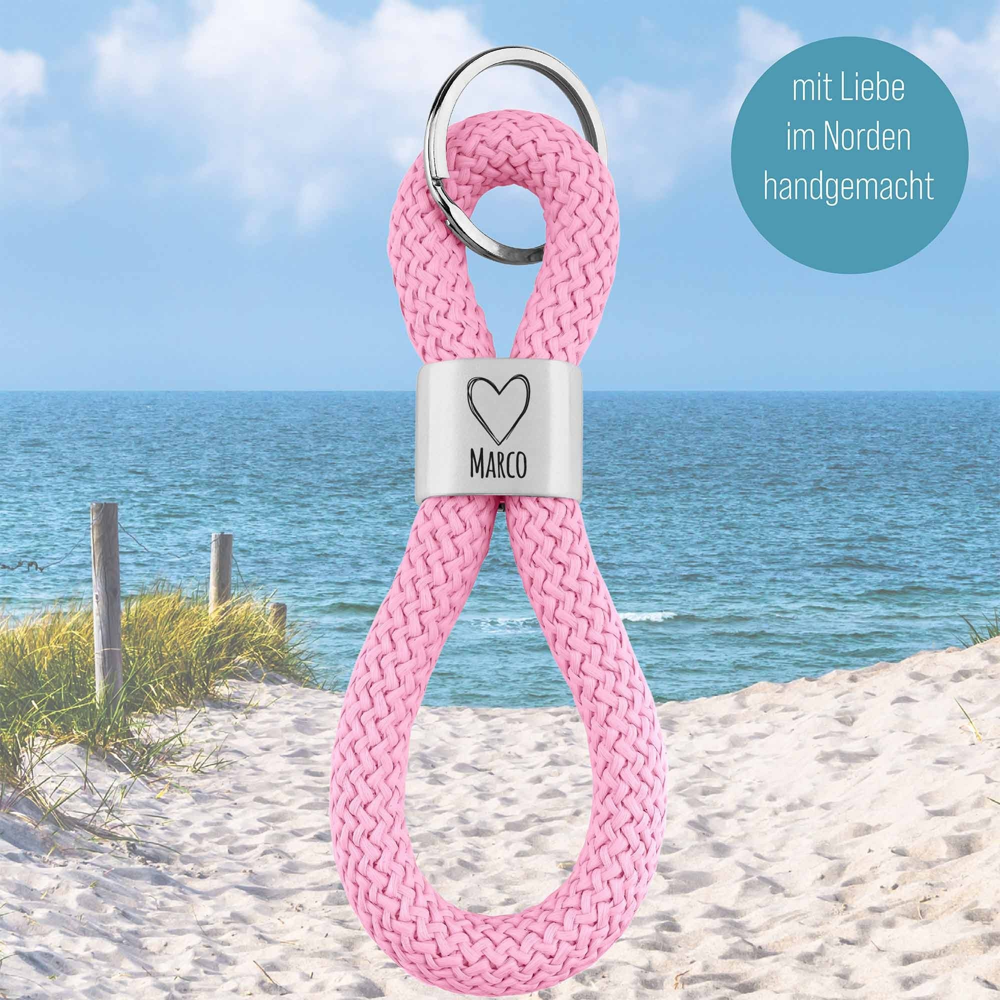 Personalisierter Schlüsselanhänger Segeltau | Gravur Herz + Wunschtext | Geschenkidee Hochzeit | Jahrestag  | Initialen | Datum | Liebe