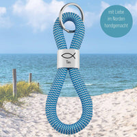 Personalisierter Schlüsselanhänger Segeltau | Gravur Fisch + Wunschtext | Geschenk Kommunion | Konfirmation | Taufe | Bibelvers | Name
