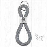 Personalisierter Schlüsselanhänger Segeltau | Gravur Regenbogen & Schulkind + Wunschtext | Geschenk Einschulung | Ranzenanhänger | Name