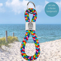 Personalisierter Schlüsselanhänger Segeltau | Gravur Regenbogen & Schulkind + Wunschtext | Geschenk Einschulung | Ranzenanhänger | Name